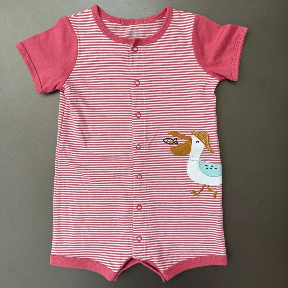 3/$10 🛒🛍️ Carter's Baby Carter's Pelican Snap-Up Romper Red & White Size 12 M